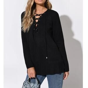 Tobi Black Knit Lace Up Pullover Tunic Sweater Women's Size Small